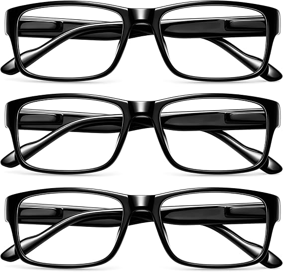 Gaoye Reading Glasses 3-Pack - Blue-Light Filter, UV Protection - Readers with Rectangle Frames