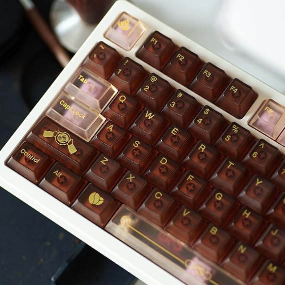 Brown Clear Keycaps, Fog Translucent, Custom Cherry Profile, Shine Through for 60% 75% 100% Mx Switches Gaming Mechanical Keyboard(153key)