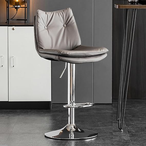 Bar Stools 360 Swivel Barstool Chairs with Back, Adjustable Height Bar Chairs, Modern Pub Kitchen Counter Height (Color : Cement Gray, Size : Silver Frame)