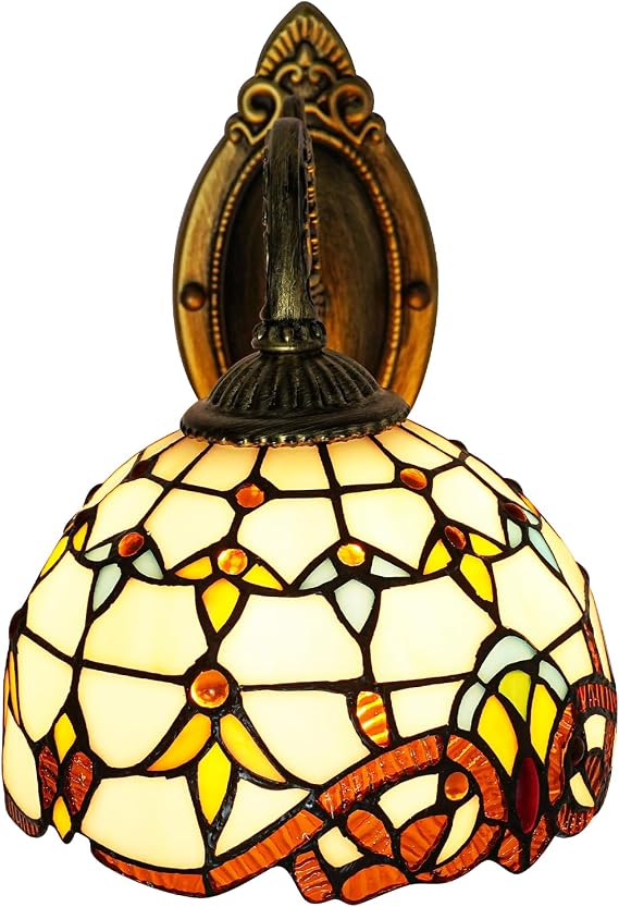 Wall Sconce Stained Glass Bowl Wall Fixtures 1-Light Wall Light in Antique Brass with Mermaid for Bedroom Hallway Stairway Balcony