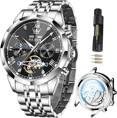 OLEVS Watch for Men Automatic Stainless Steel Business Dress Skeleton Mechanical Waterproof Luminous Self Winding Luxury Diamond Men Watches