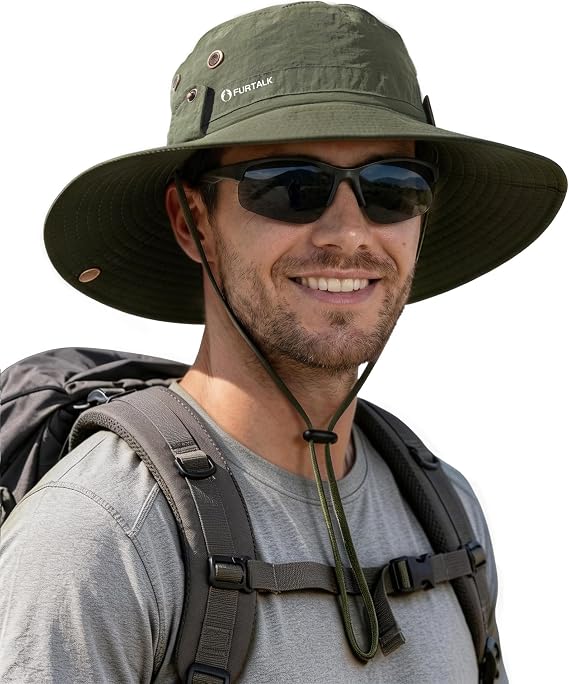 FURTALK Sun Hats for Men Fishing Hat UPF Protection Wide Brim Bucket Hat | Breathable, Quick-Dry, Water Rapellent, Soft Sweatband, Foldable, Outdoor, Hiking, Beach, Safari, Travel, Summer Hats