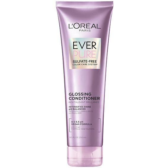 L'Oreal Paris Sulfate Free Glossing Conditioner, Intensifies Hair Shine & Smoothness, pH Balanced & Argan Oil Infused Vegan Hair Care, EverPure, 8.5 Fl Oz