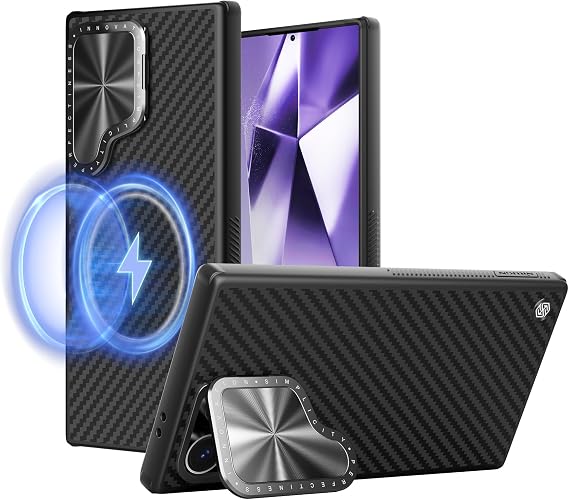 Nillkin for Samsung Galaxy S24 Ultra Case with Camera Cover Black | Magnetic Camera Cover, Kickstand, Fiber Back-Precision weaving, Compatible with MagSafe, Military Grade Shockproof, Slim