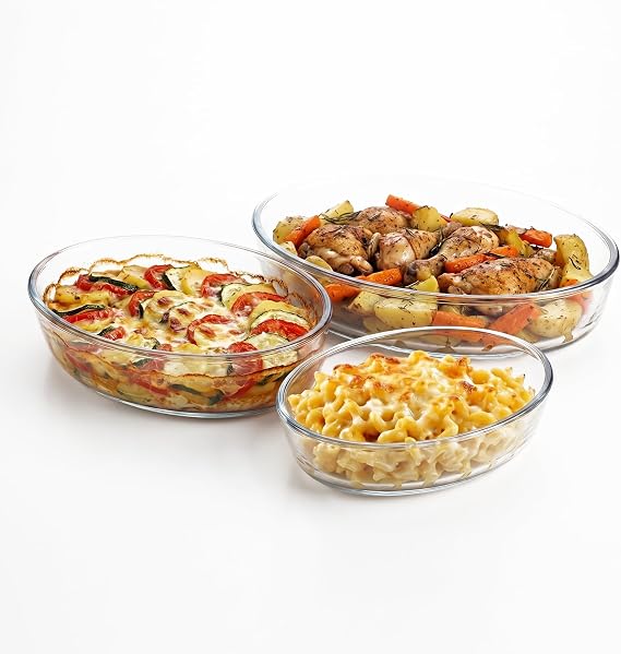 OVENTE Glass Baking Dish Set, 3-Piece Oval Bakeware Set, Clear GBD33
