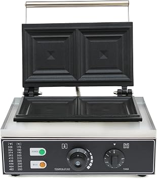 110V 1500W 2-Slice Commercial Electric Sandwich Machine, Stainless Steel Sandwich Maker with Coating Non-Stick Panini Press Sandwich Maker Breakfast Grilled Cheese Maker Black