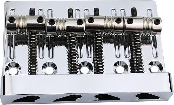 Guyker 4 String High Mass Bass Bridge with Vintage CNC Machined Brass Saddles Tailpiece Replacement for Jazz Electric Bass (GB403, Chrome)