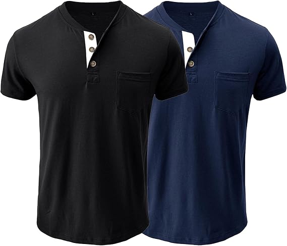 Mens Casual Short Sleeve Button T-Shirts Fashion Slim Fit Henley Shirt Solid Basic Lightweight Tee Tops