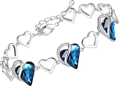Leafael Infinity Love Heart Link Bracelets, Birthstone or Healing Stone Crystal Bracelet for Women, Silver Tone Jewelry Gifts for Her, 7-inch Chain and 2-inch Extender