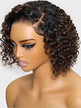 UNICE 8 inch Short Curly Bob Wig Human Hair Bye Bye Knots Glueless Wigs Pre Plucked Pre Cut Bleached Knots 7x5 Lace Closure Ready to Go Human Hair Bob Wig Ombre Brown Color