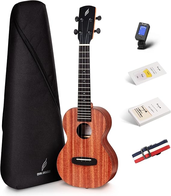 ENYAMUSIC Concert Ukulele 23 Inch Kit in Mahogany Pattern EUC-X1M - Beginner Kit With Online Lessons, Padded Bag, Tuner, Aquila Strings, Strap, Picks and Booklet