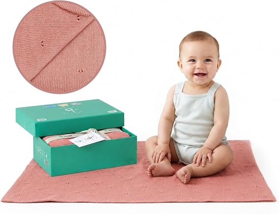 Pointelle%100 Tencel Bebek Battaniyesi 76,2 x 101,6 cm, Gül, Oeko-Tex Sertifikalı, İpeksi Yumuşak Örgü, Termal Düzenleyici Kundak ve Yeni Doğanlar için Alma Battaniyesi