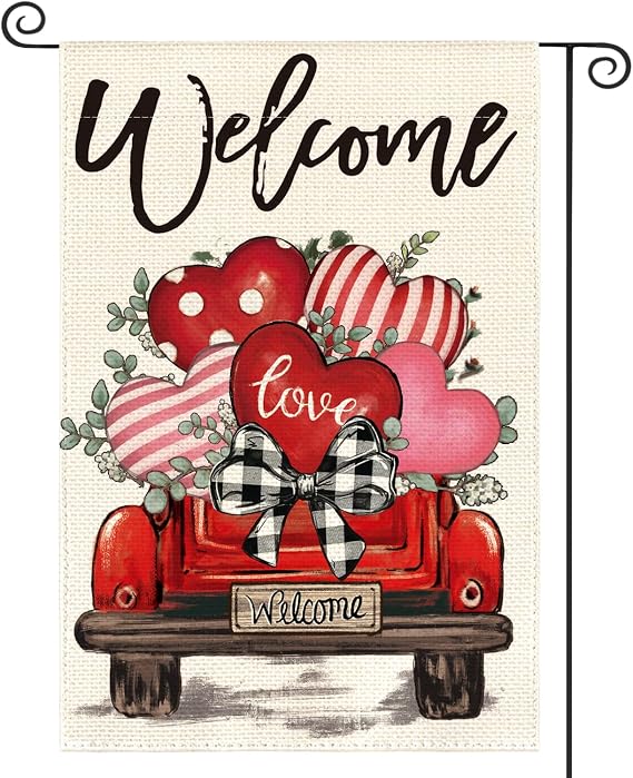 AVOIN colorlife Love Hearts Truck Valentines Day Garden Flag 12x18 Inch