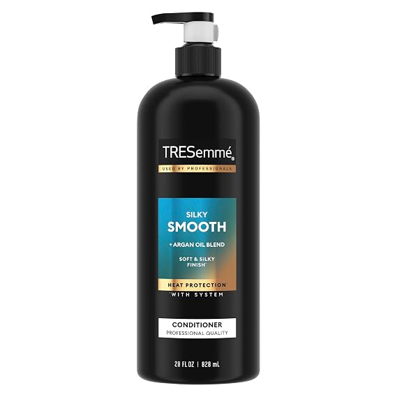 TRESemme Smooth & Silky Moisturizing Conditioner with Pump 28 oz | With Moroccan Argan Oil, For dry hair, Helps control frizz for frizzy hair, Light enough for daily use, conditioner with pump