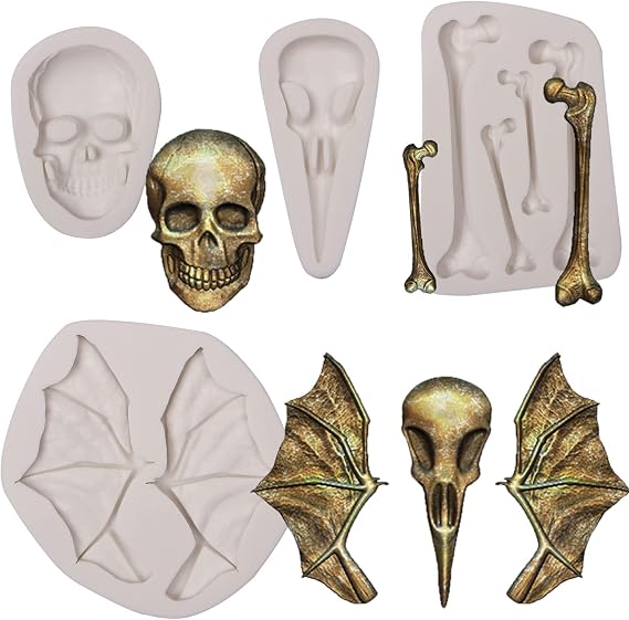 Halloween Skull Bone Bat Wing Silicone Fondant Molds Set of 4