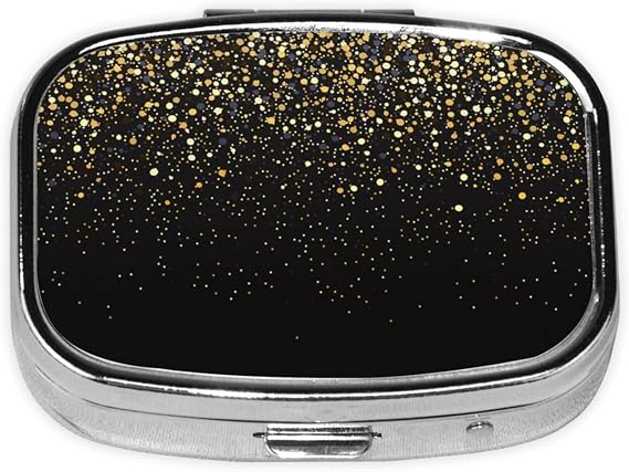 Gold Glitter Black Cool Modern,Meta Pill Box 2 Compartment Medicine Case,Portable Organizer