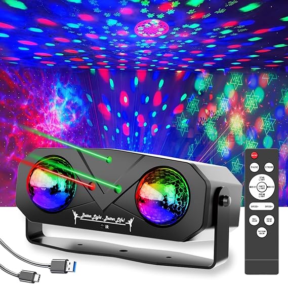 Disco Lights,Party Lights Sound Activated with Roating Disco Ball,Star Projection,Ocean Light,3 Lens Light Pattern Show for Party DJ KTV Club Christmas Festival Gifts