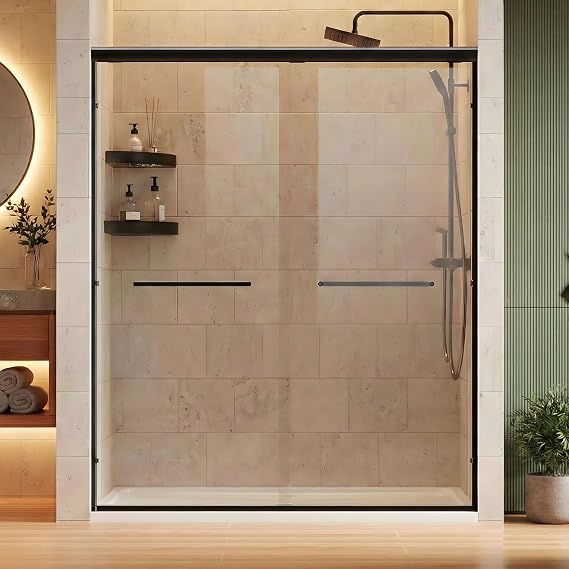 Glass Shower Door 50-54" W x 72" H Semi-Frameless Double Sliding Bathroom Shower Doors with 1/4 inch Clear Tempered Glass for Walk-in Shower, Matte Black