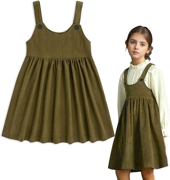 Simplee kids Casual Girl Fall Dress Corduroy Skirt Adjustable Green Skirt for 2-6 Years Old