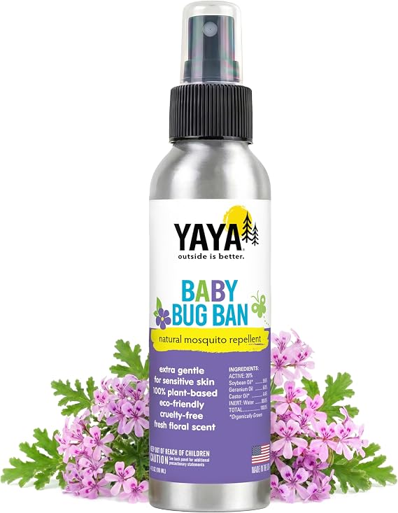 YAYA ORGANICS Baby Bug BAN - DEET-Free Natural Bug Spray Plant-Based Mosquito Repellent for Kids, Babies, Pregnant Moms, Nursing Moms - Lightweight Non-Greasy, Made in USA, 4 oz (Pack of 1)