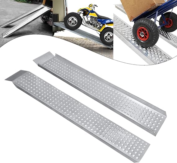 Froadp Set of 2 Loading Ramps Loading Ramp Car Made of Galvanised Steel 160 x 22.5 x 4.5 cm Non-Slip Trailer Ramp Loading Ramp for Motorcycle Trailer