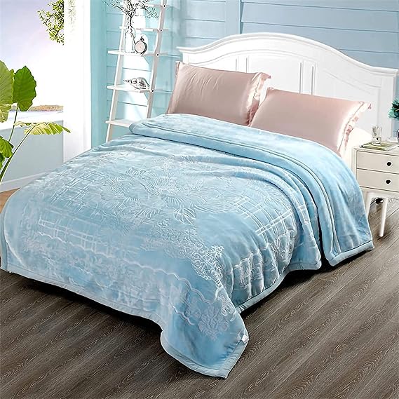 LGYKUMEG 11lb Heavy Korean Mink Blankets 79x91inch,Queen Size Winter Fleece Plush Blanket ,Silky Soft and Warm,2 Ply Reversible Raschel Bed Blanket,Blue,200x230cm5kg