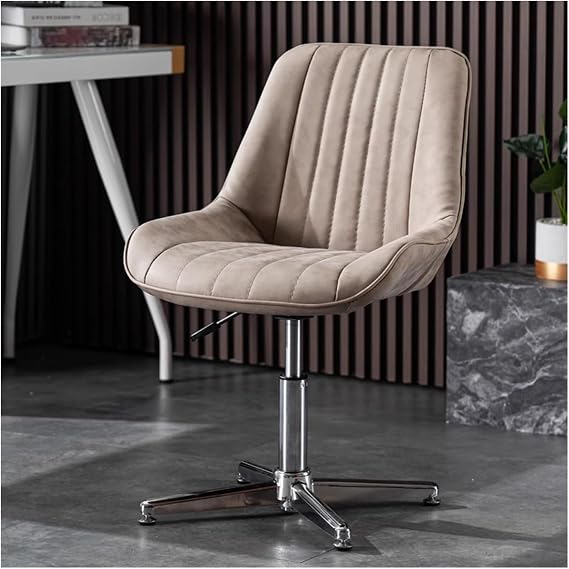 Armless PU Leather Desk Chair Height Adjustable Modern Swivel Vanity Chair with Criss Cross Legs Mid Back Comfort Ideal for Home Office & Task Use