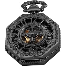 Classic Bronze/Black Mechanical Pocket Watches, Mechanical Vintage Bronze/Black Mechanical Pocket Watches Roman Numerals Black Dial Watches for Men