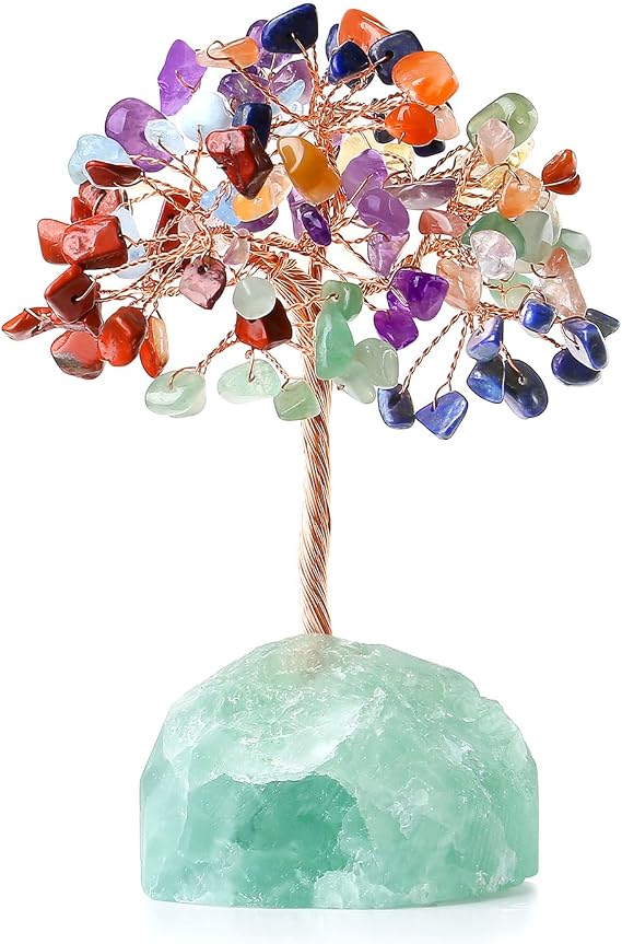7 Chakra Healing Crystal Tree Natural Gemstone Crystals Stone Base Copper Wire Tree Life Money Trees for Home Office Desk Room Bookshelf Decor Reiki Spiritual Energy for Womem Men