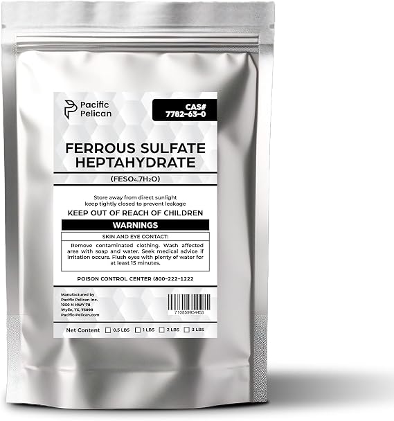 Pacific Pelican's Ferrous Sulfate Heptahydrate (FeSO4.7H2O) - A Versatile Compound Used for Animal Feed, Soil Amendment, Water Treatment, Industrial Applications (2lb)