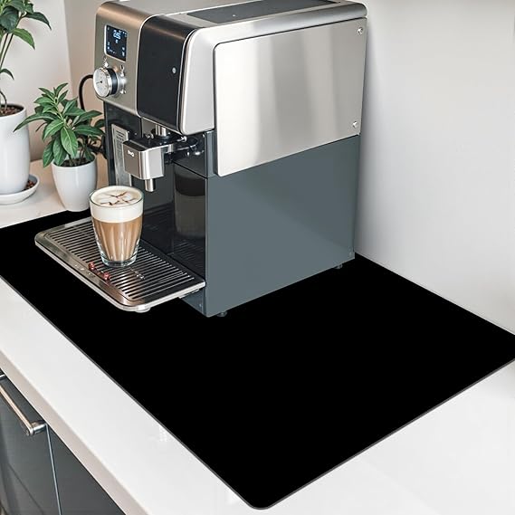 Coffee Mat Hide Stain Rubber Backed Absorbent Cuttable Dish Drying Mat for Kitchen Counter, 12" 19" Coffee Bar Accessories Fit Under Coffe Maker, Machine, Pot, Espresso, Dish Rack, Black