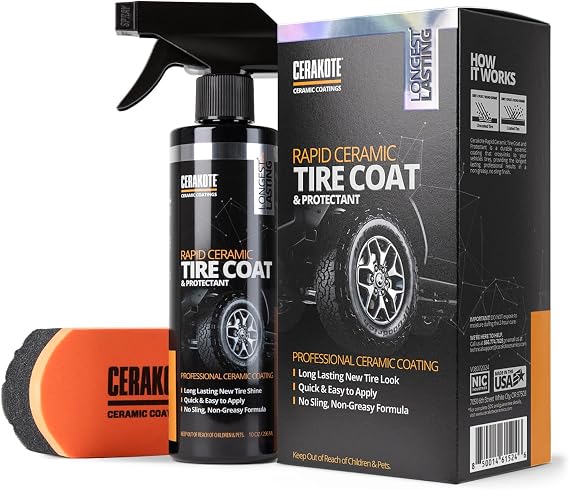 CERAKOTE Rapid Ceramic Tire Coat - Long-Lasting Deep Black Tire Shine | Lasts up to 10X longer than traditional tire dressings with a natural satin and a no-sling ceramic finish. Car, truck, SUV