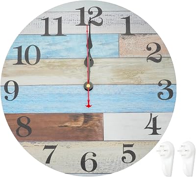 Wall Clock, 12 Inch Silent Non-Ticking Small Wooden Clock, Rustic Modern Decorative Battery Operated Clocks for Living Room Kitchen Bedroom Bathroom Home Office School Battery Not Included