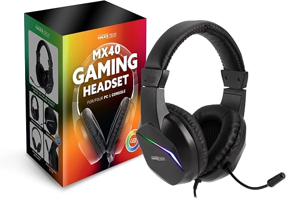 Maxx Tech Gaming Headset with light up LED, MX40 wired with 3.5mm aux
