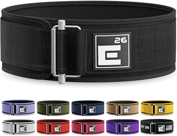 Element 26 Self-Locking Weight Lifting Belt | 4 Back Support for Gym, Powerlifting, Body Building, Cross Training, Men, Women, Deadlift, Squat, Quick Locking, Competition