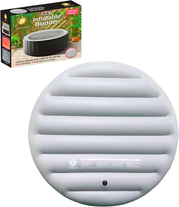 4 Person Round Inflatable Spa Cover 135cm for Hot Tubs up to 140cm – Energy Saving Hot Tub Lid with Foldable Protective Rain Overflow Cover, Insulated Thermal Round Bladder