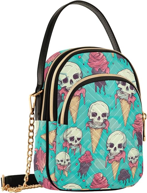 Ice Cream Skulls Small Crossbody Bags for Women Cell Phone Shoulder Purse Handbags Wallet 21214793