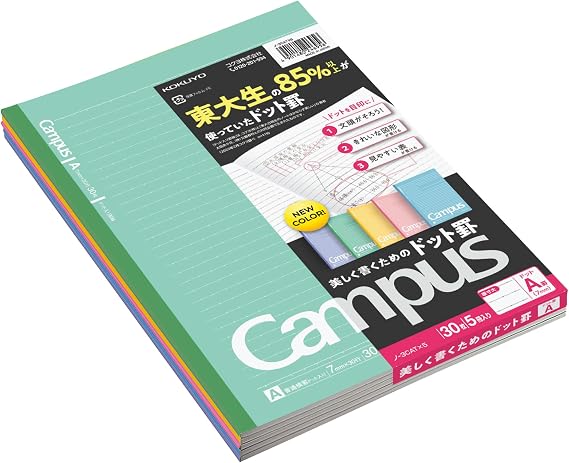KOKUYO Campus Notebook, A 7mm(0.28in) Dot Ruled, Semi-B5, 30 Sheets, Pack of 5, 5 Colors (NO-3CATNX5)