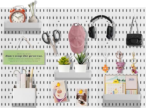 42PCS Pegboard Kit,Includes 6 Pegboards 28x28cm and Accessories Hooks Plastic Pegboard Wall Organizer for Office,Craft Room Peg Board Organizer