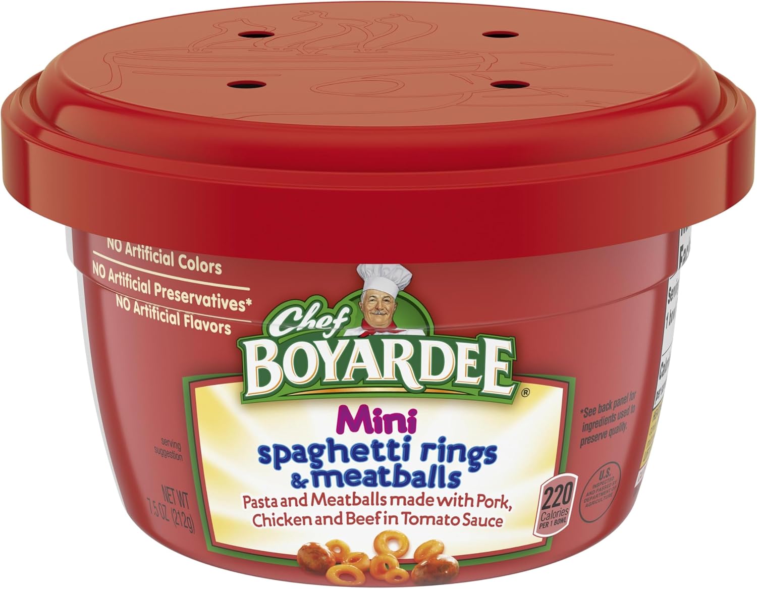 Chef Boyardee Mini-Bites Spaghetti Rings With Meatballs, 7.5-Ounce Microwavable Bowls (Pack Of 12)