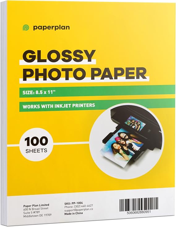 Photo Paper 8.5 x 11 Glossy (100 Sheets) Photo Paper For Printer - Works With Inkjet Printer - Picture Paper For Printer - Can Cut Down To 8x10 - Copy Paper Photo Quality // Paper Plan