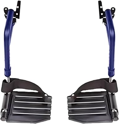 HEALTHLINE Adjustable Wheelchair Footrests with Heel Loops – Fits Many Standard Models with 1-38 Pin Spacing – Check Dimensions Before Purchase – Swing-Away Design, Height Adjustable, Blue Pair