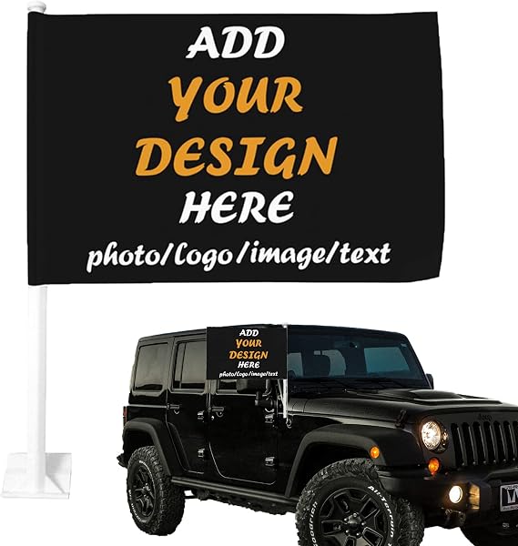 Custom Double-Sided Car Window Flags - Design Your Own Photo Text Logo - Quick Dry Non-Fading - Patriotic Sports Events Parades - 12 x 18