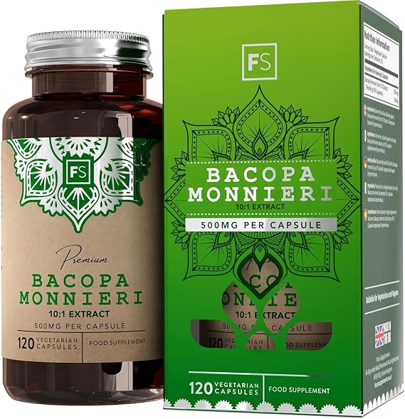 FS Bacopa Monnieri, 120 Capsules, 500mg Brahmi Extract, High Strength
