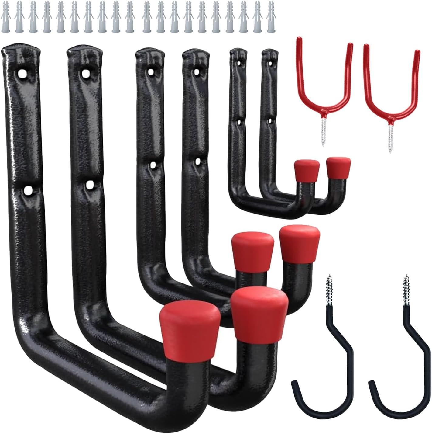 brackit 10x Garage Hooks Heavy Duty - 30pc Assortment Set for Wall-Mounted Storage, Ideal for Hanging Tools, Ladders, Bikes, Hose & Garden Equipment - Includes 20x Wall Anchors & Non-Slip Coating