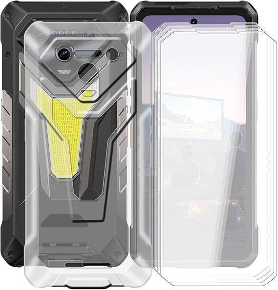 Clear Case for Ulefone Armor 34 Pro (6.95") with 4 x Tempered Glass Protective Film, Slim Shockproof Soft Silicone Cover, 360 Drop-Proof Phone Case for Ulefone Armor 34 Pro - Clear
