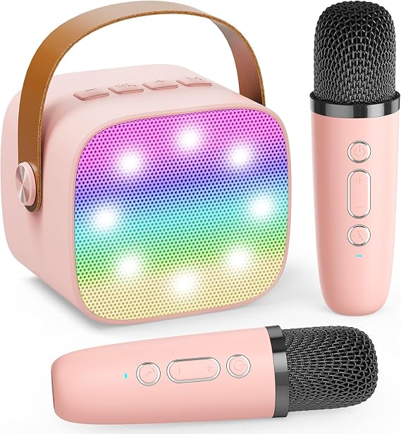 Karaoke Machine for Kids Adults, 2025 TOP Mini Portable Bluetooth Karaoke Speaker with 2 Wireless Microphones, Christmas Birthday for Girls Boys 3,4,5,6,7,8,9,10, 12+ Years Old Family Home Party