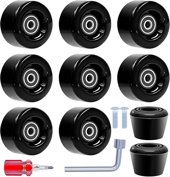 Tanzfrosch 8 Pack Roller Skate Wheels with Bearings Installed and 2 Toe Stoppers for Double Row Skating, Quad Skates and Skateboard Outdoor or Indoor Use, 32mm x 58mm 82A (Black)