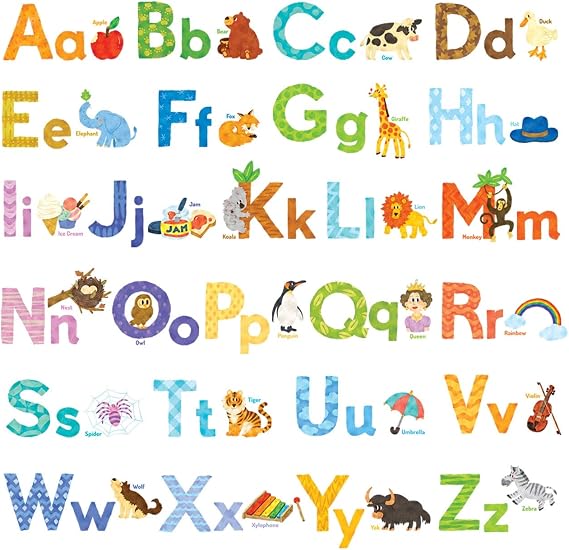 DECOWALL Watercolor Animal Alphabet ABC Wall Stickers Decals Set (DS8-1608)