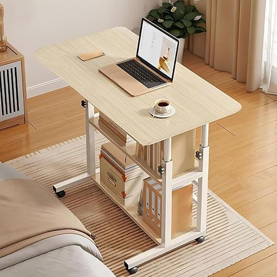 Height Adjustable Student Computer Desk with Wheels, Mobile Portable Laptop Table, Home Office, Small Space, Bedside, Standing Desk with Storage for Study, Work, Games, D, 80cm